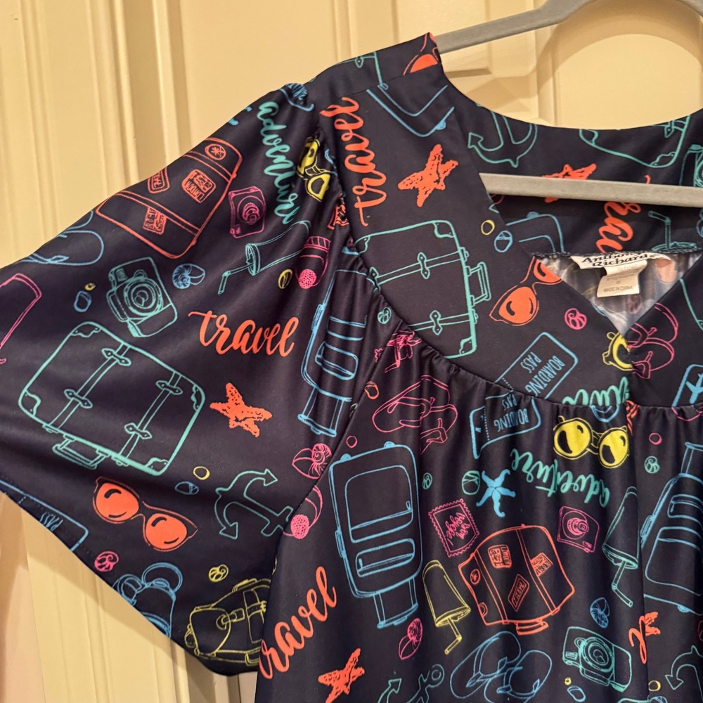 Anthony Richards Nightgown Women 3X Navy Blue Travel Neon Print Lounger 059748 - Picture 3 of 5